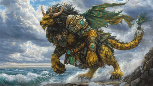 Armored Winged Lion by the Sea