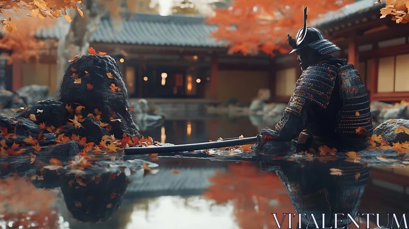 Warrior's Meditation in Autumn AI Image