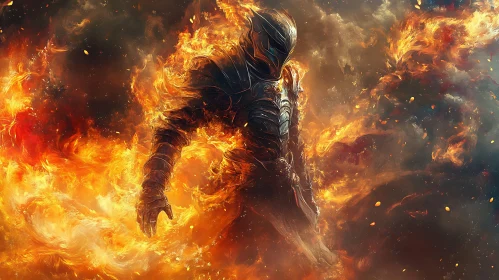 Dark Armored Knight Surrounded by Flames