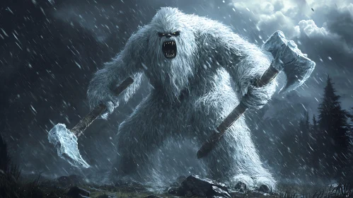 Monster with Axes in Winter Storm