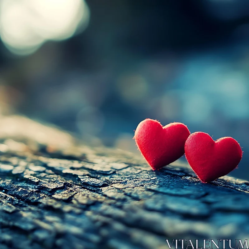 Red Hearts on Textured Wood Surface AI Image