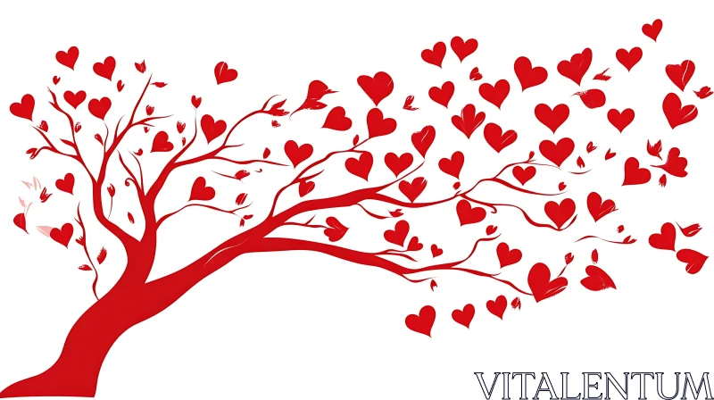 AI ART Red Heart Tree on White Background