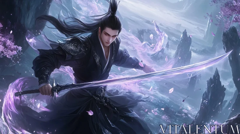 AI ART Ethereal Warrior in Violet Landscape