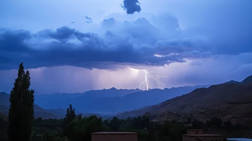 Lightning Over Mountain Range