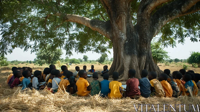 Learning Together: Children Under The Tree AI Image