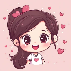 Lovely Cartoon Girl with Heart Details