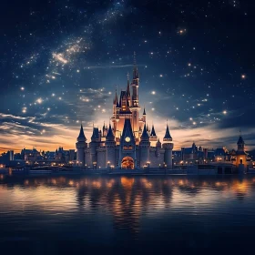 Nighttime Castle Reflection