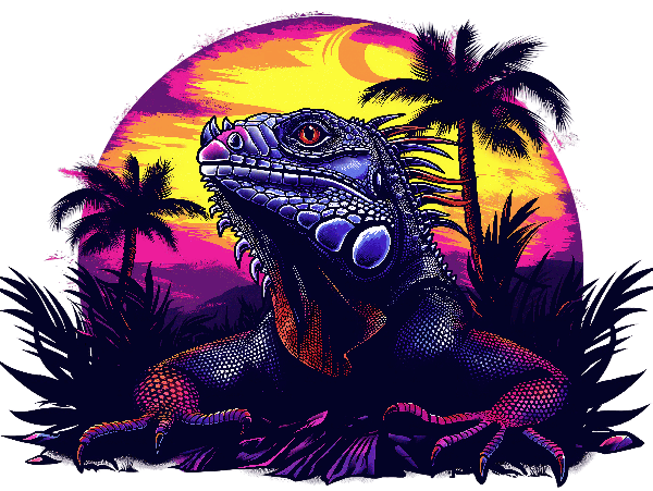 POD Design Vibrant Iguana and Tropical Sunset T-Shirt Design