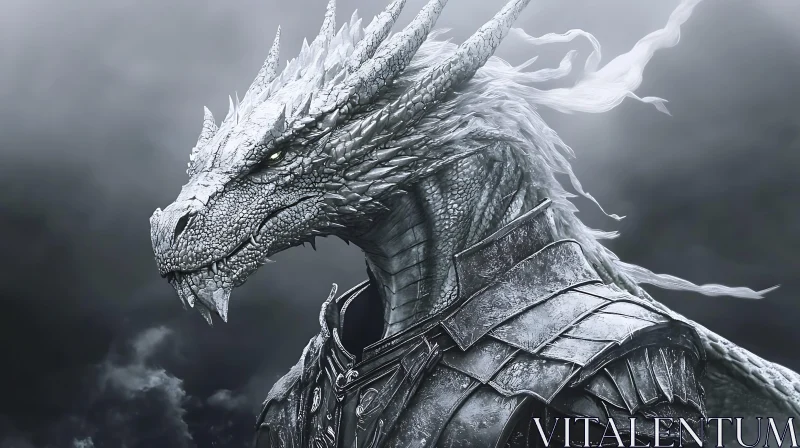 AI ART Monochrome Dragon in Armor