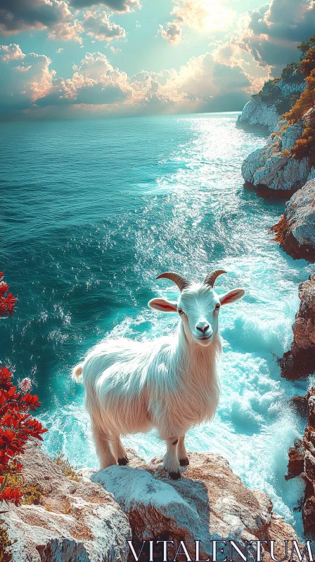 Ocean Cliff Goat AI Image