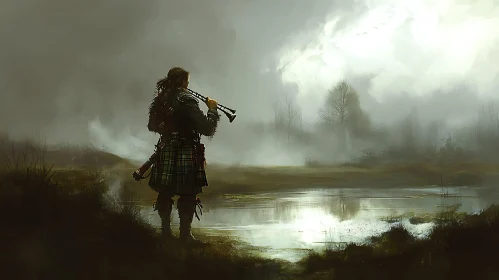 Bagpiper in the Mist