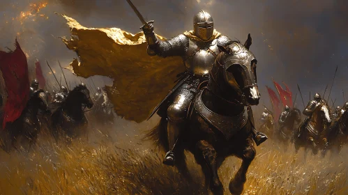 Armored Knight Leading Cavalry Charge