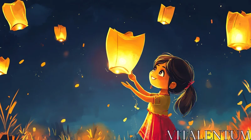 Floating Lanterns Night AI Image