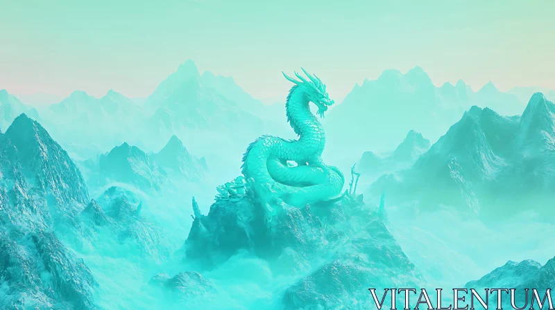 AI ART Turquoise Dragon in Mountainous Landscape