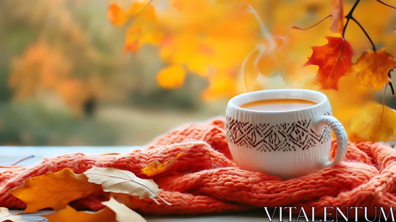 Aromatic Autumn: Hot Drink and Cozy Scarf AI Image