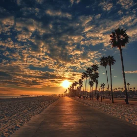 Tropical Sunset Beach with Palm Trees