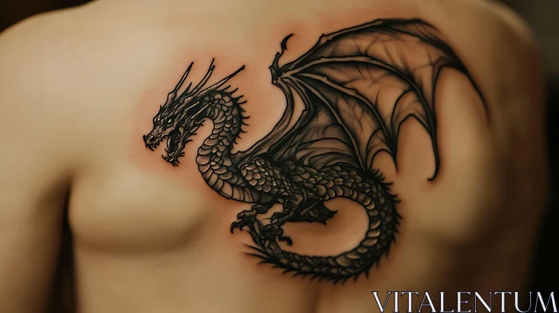 AI ART Black Ink Dragon Tattoo Design