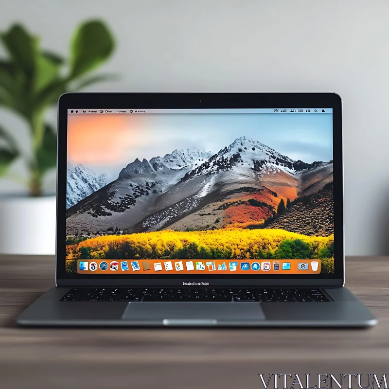 Modern Laptop Featuring Stunning Mountain Scenery AI Image