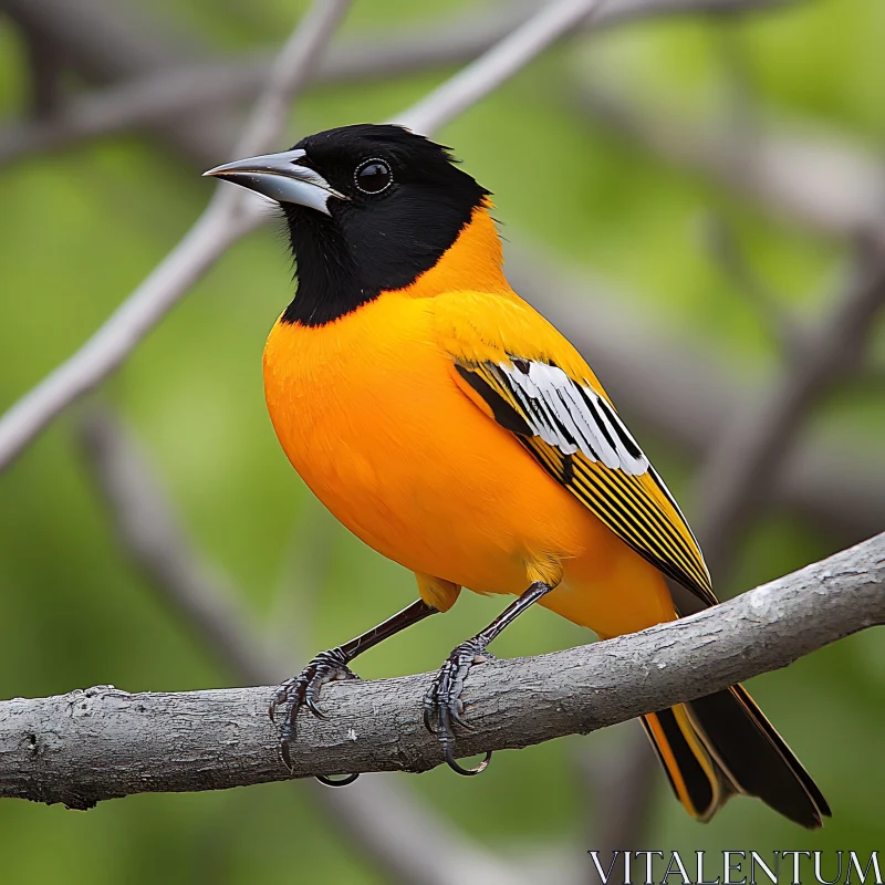 Orange Bird on Tree Branch AI Image