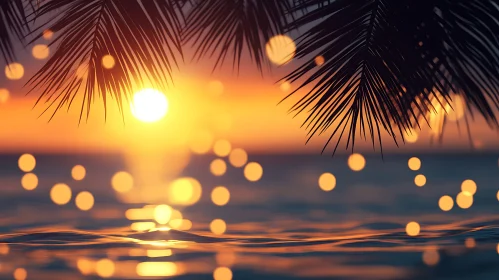 Tropical Sunset with Bokeh Lights