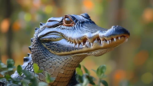 Alligator Close-Up Against Vibrant Background