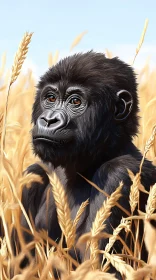 Pensive Gorilla Amidst Golden Wheat