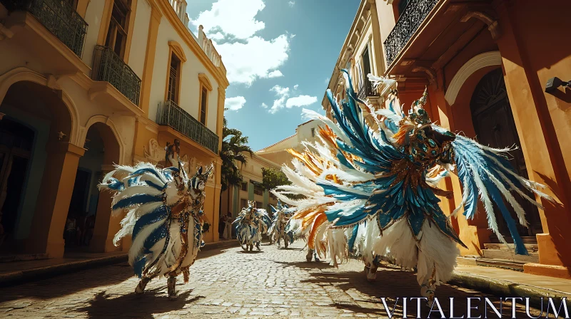 AI ART Colorful Street Parade with Feathered Costumes