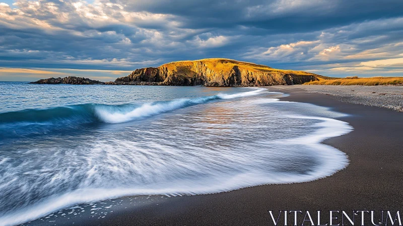 AI ART Sunlit Cliffs and Waves on a Sandy Beach