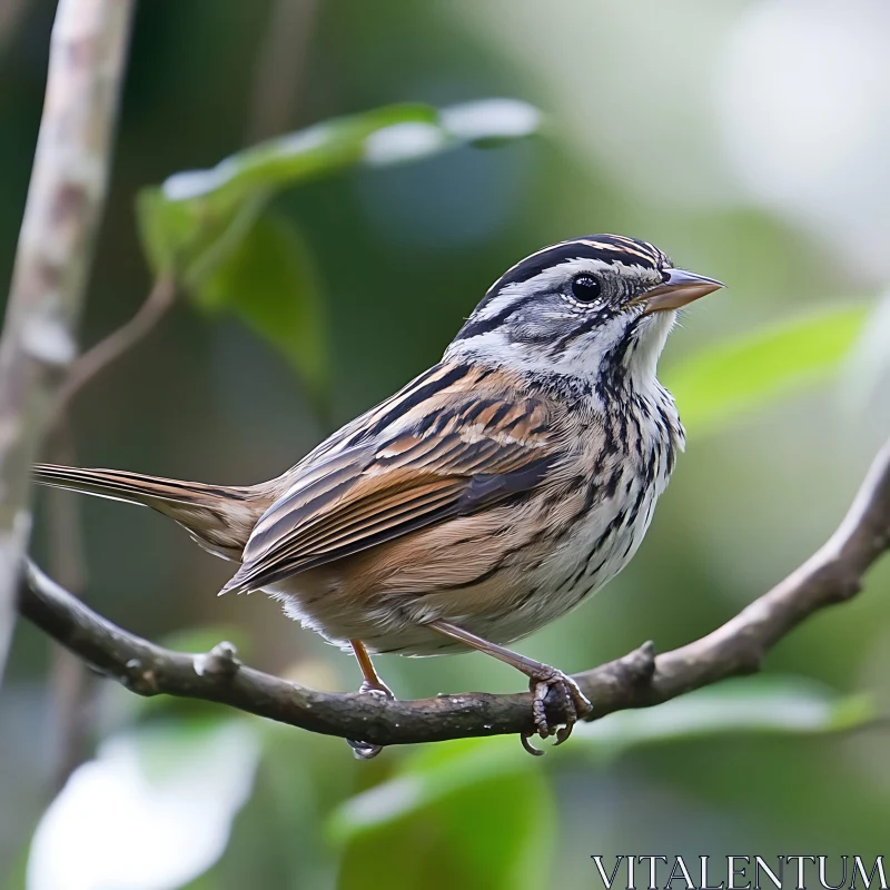 Small Bird Portrait on a Tree Branch AI Image