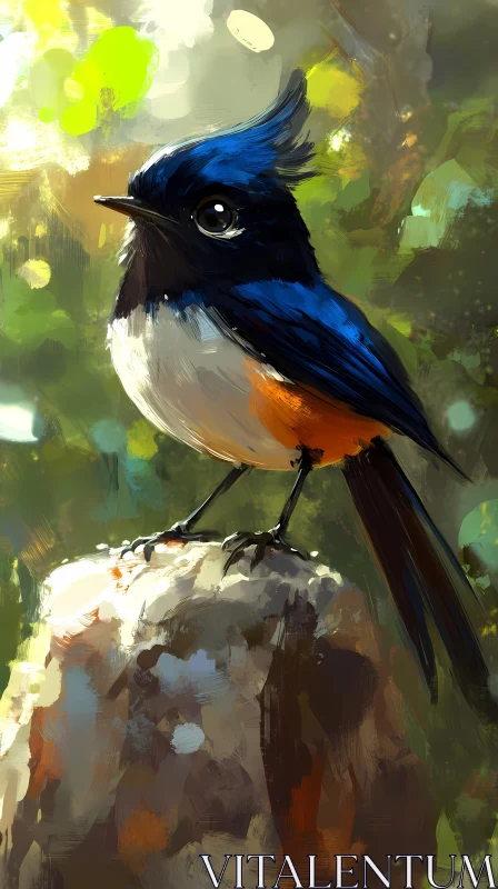 Vivid Bird on Rock Illustration AI Image