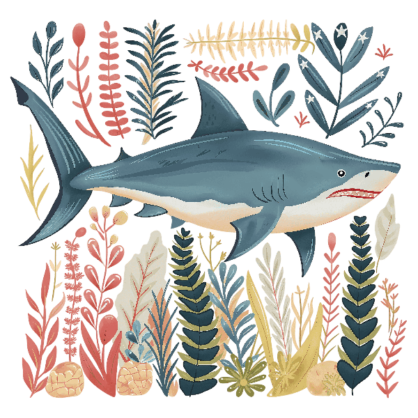 POD Design Underwater Shark and Flora Illustration