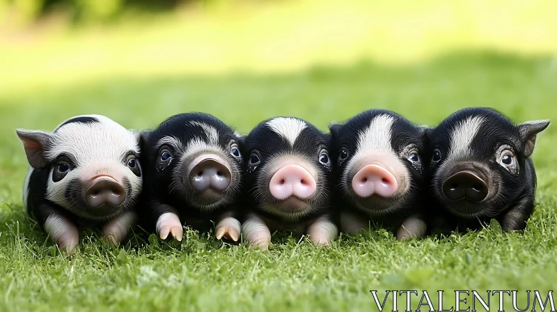 Cute Baby Piglets on Grass AI Image