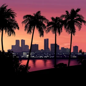 Palm Silhouette Cityscape Sunset