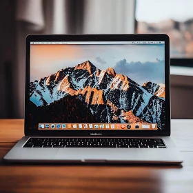Modern Laptop with Mountain Sunset Wallpaper