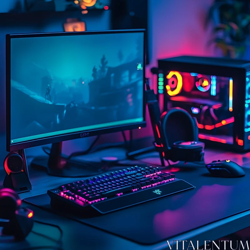 Vibrant PC Gaming Station with RGB Lighting AI Image