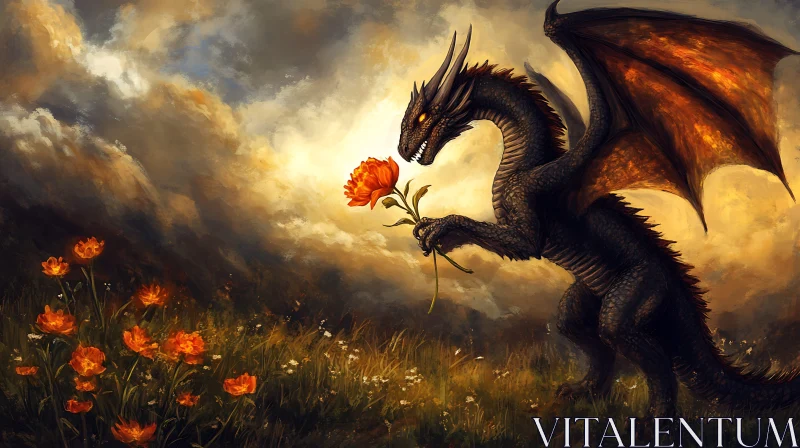 Dragon with Flower AI Image