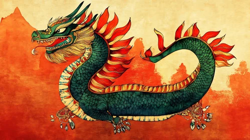 Emerald Dragon with Fiery Fins Artwork