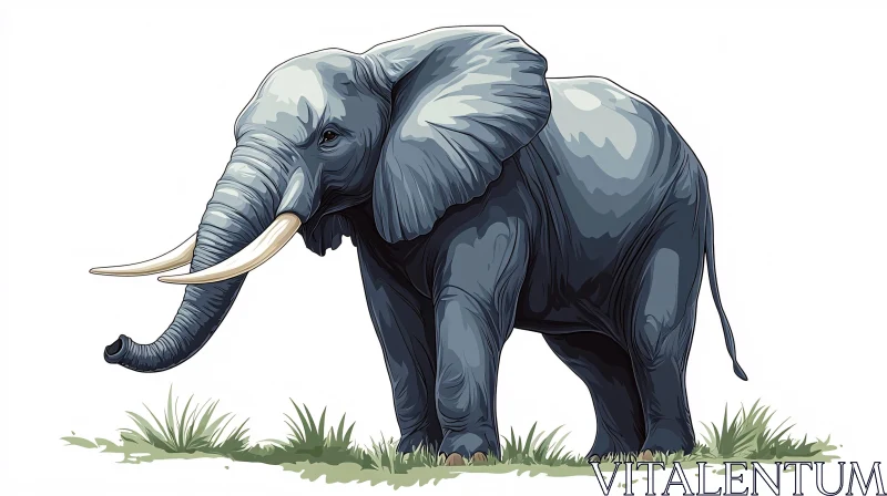 Elephant in Grassy Field Art AI Image