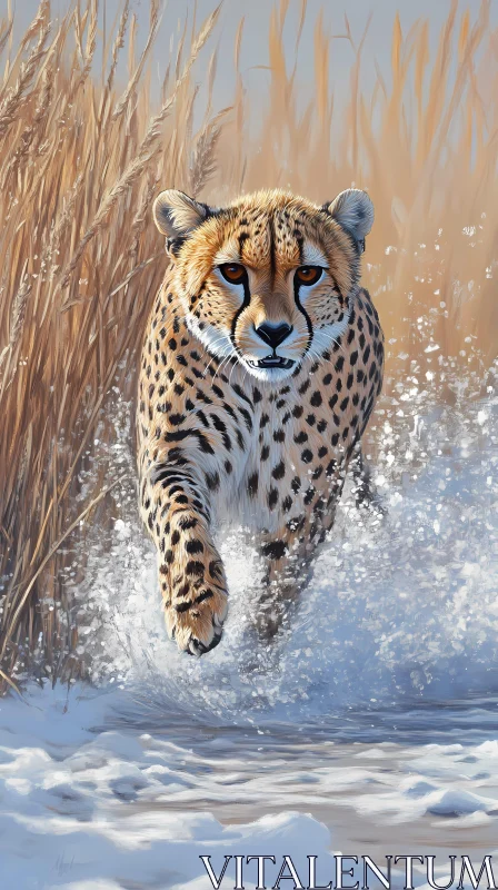 AI ART Cheetah in Action in Snow