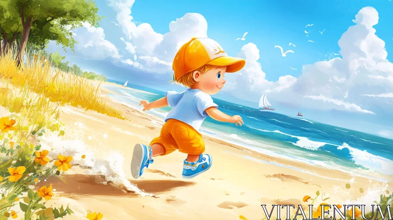 AI ART Beach Fun: A Child's Sunny Day