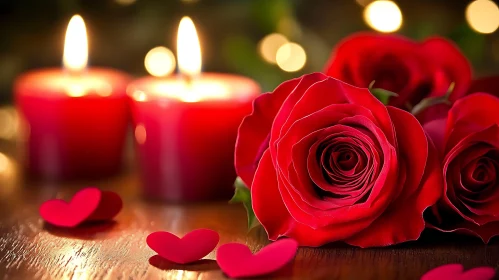 Red Roses with Candles and Hearts