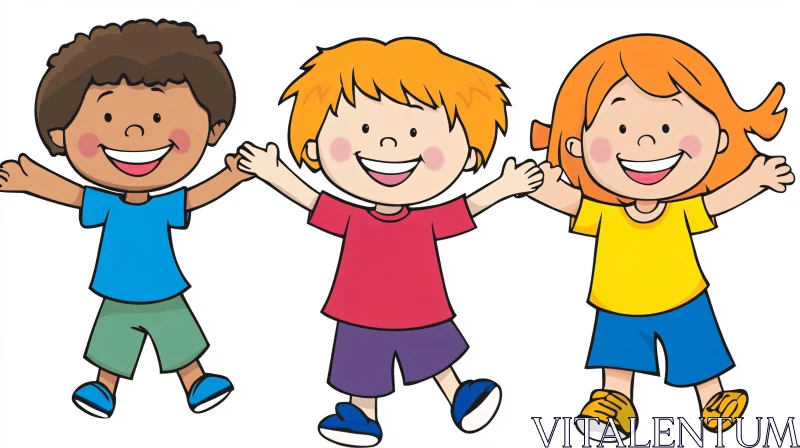 Happy Children Cartoon Image AI Image