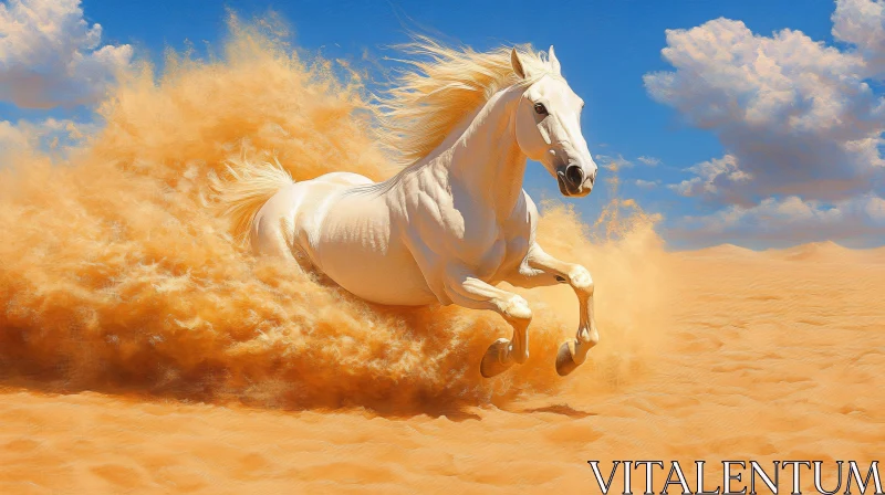 Desert Gallop of a White Stallion AI Image