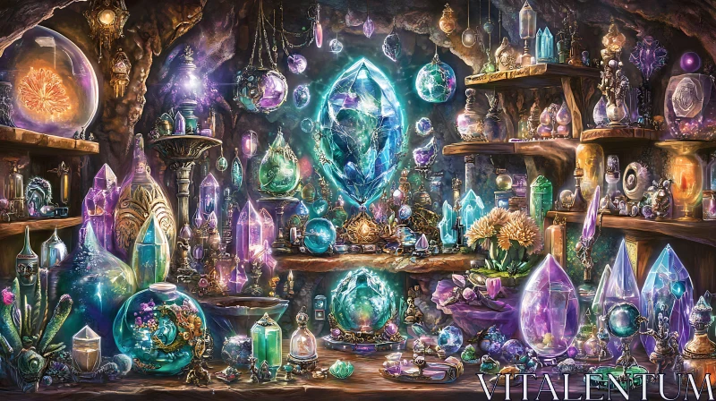 AI ART Mystical Crystal Collection in a Cavern