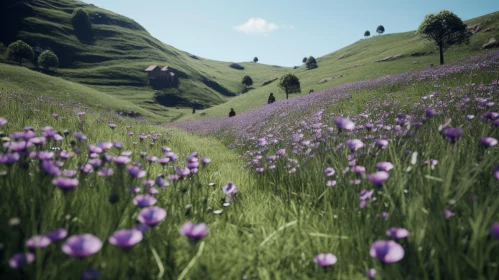 Captivating Purple Flowers in Grassy Field - Immersive Italian Landscapes
