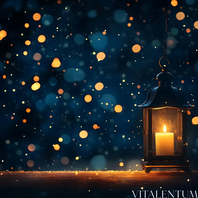 Glowing Lantern with Bokeh Lights AI Image