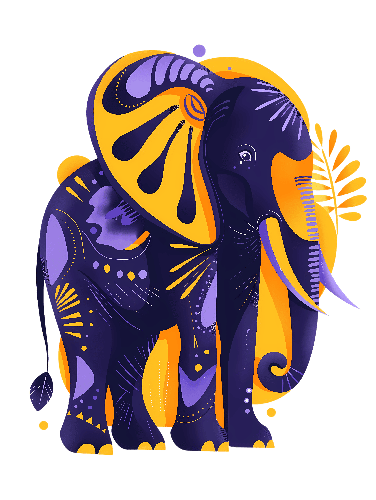 Colorful Elephant Art with Floral Ears and Leafy Surroundings