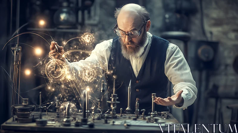 AI ART Man with Sparks in his Workshop