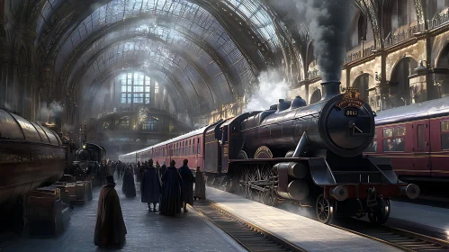 Old Railway Station with Steam Train