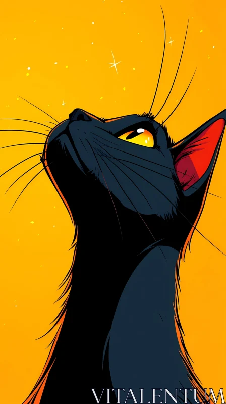 Illustration of a Cat in Yellow Hue AI Image